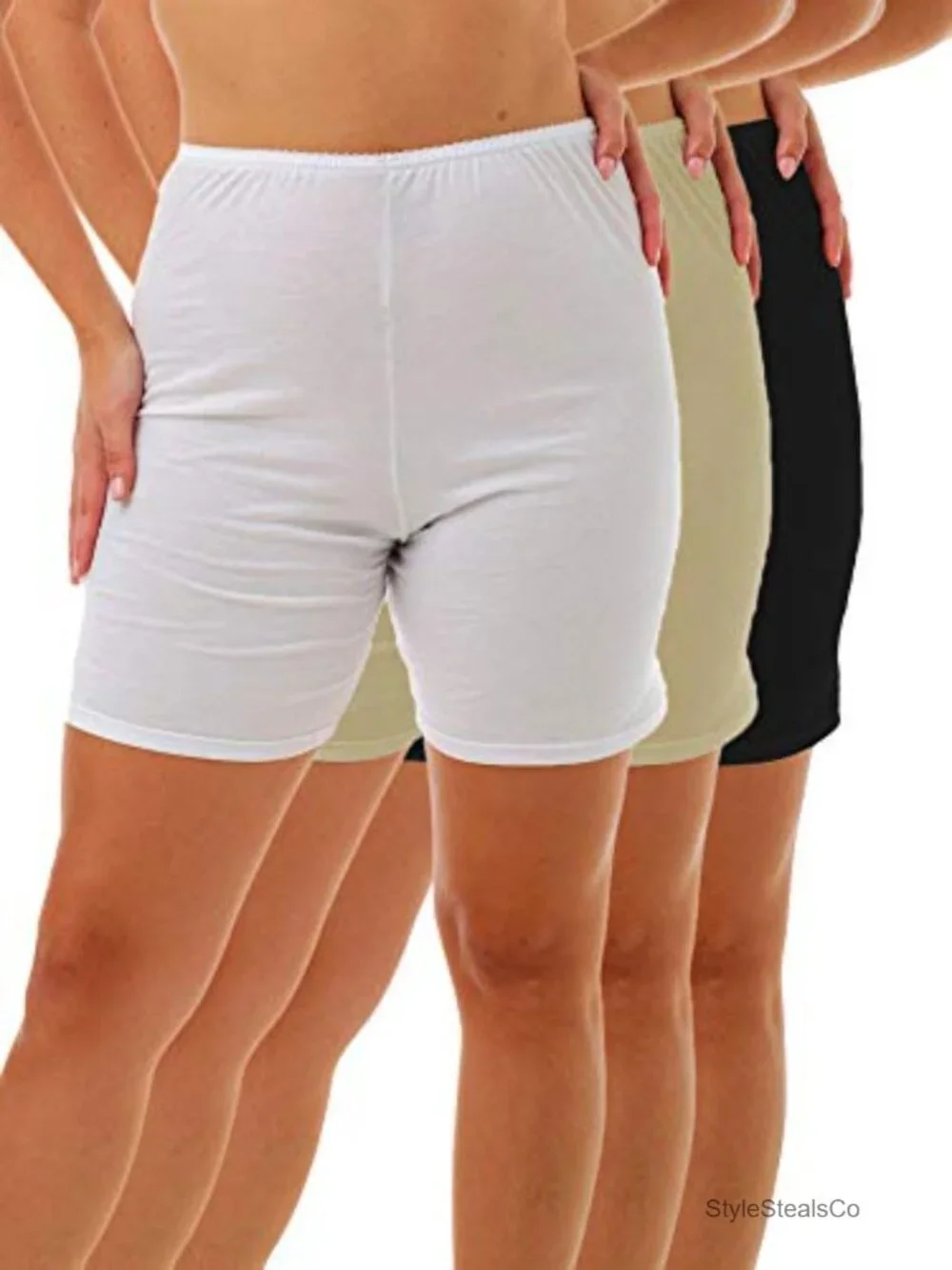 100% Cotton Cuff Leg Boy-Leg Brief Bloomers Slip Shorts 8-inch Inseam 3-Pack